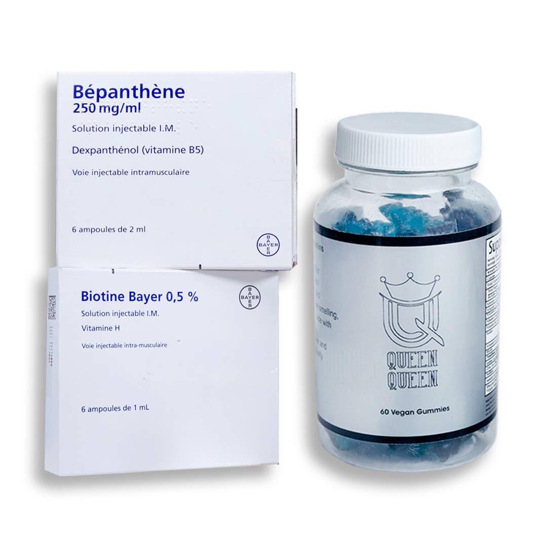 پک آمپول بیوتین بپانتن و پاستیل کویین کویین queen queen &amp; biotin bepanthene