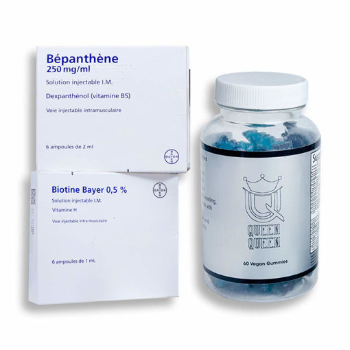 پک آمپول بیوتین بپانتن و پاستیل کویین کویین queen queen &amp; biotin bepanthene
